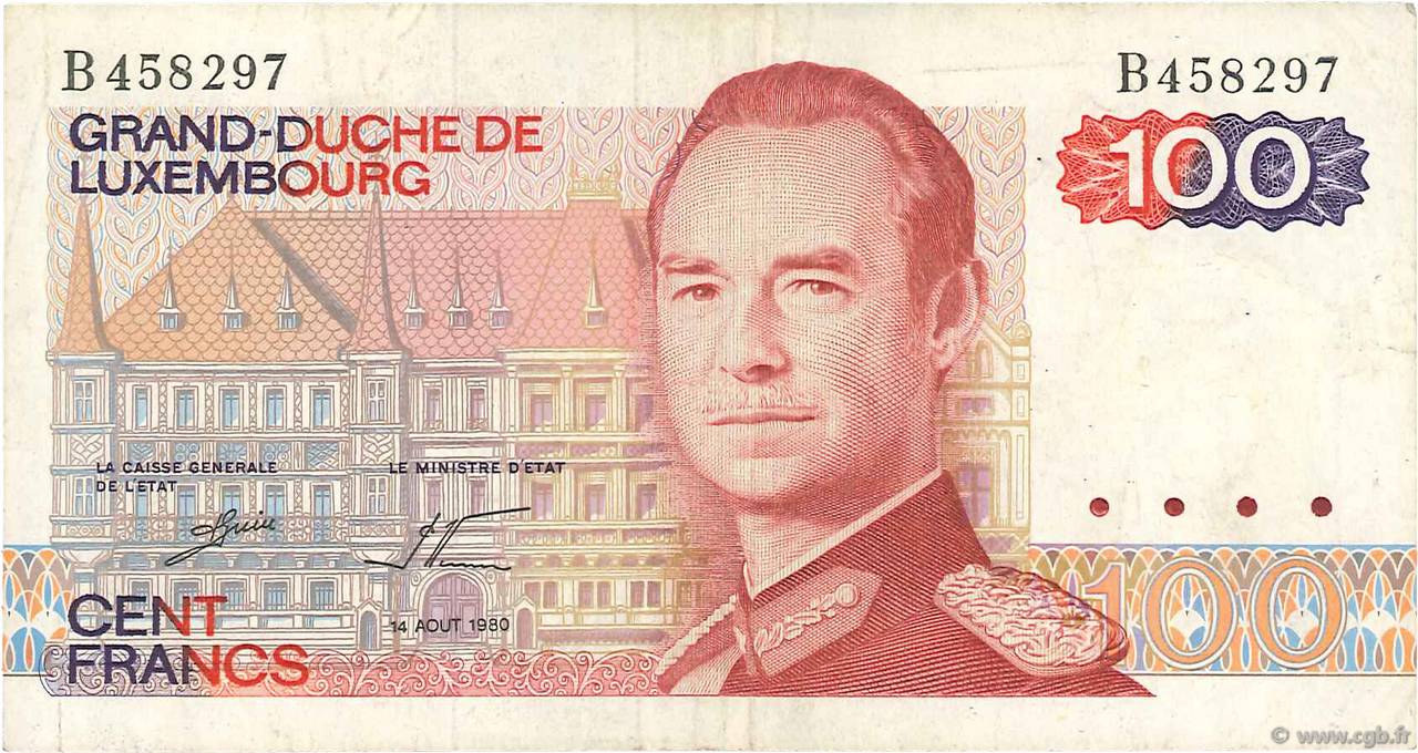 100 Francs LUXEMBURGO  1980 P.57a MBC