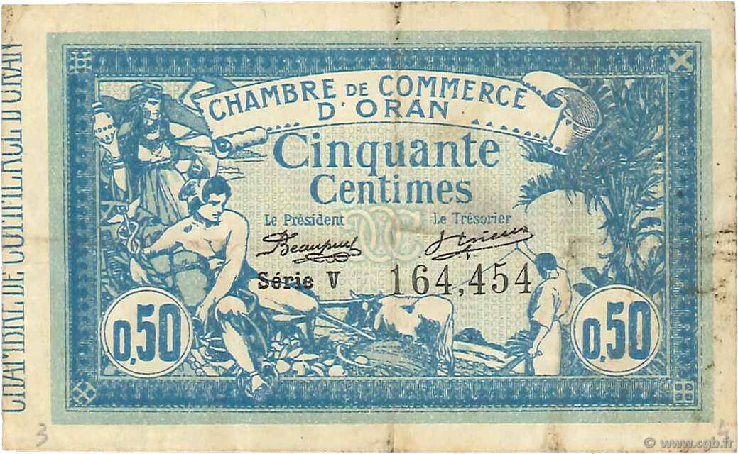 50 Centimes FRANCE regionalismo y varios Oran 1915 JP.141.04 MBC