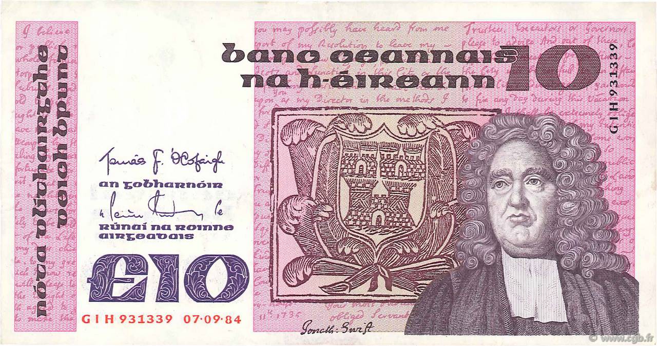 10 Pounds IRELAND REPUBLIC  1984 P.072b XF