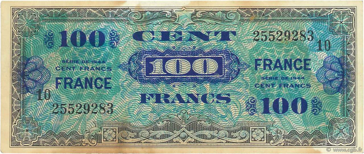100 Francs FRANCE FRANCIA  1944 VF.25.10 BB