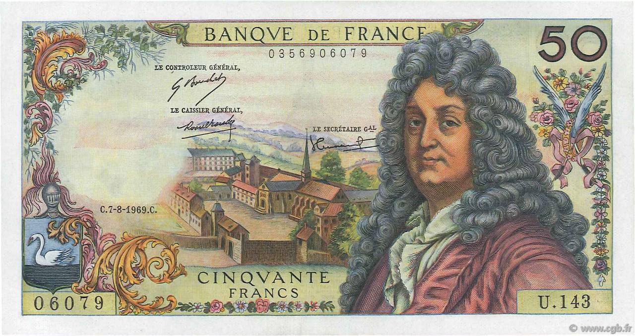 50 Francs RACINE FRANCIA  1969 F.64.14 AU