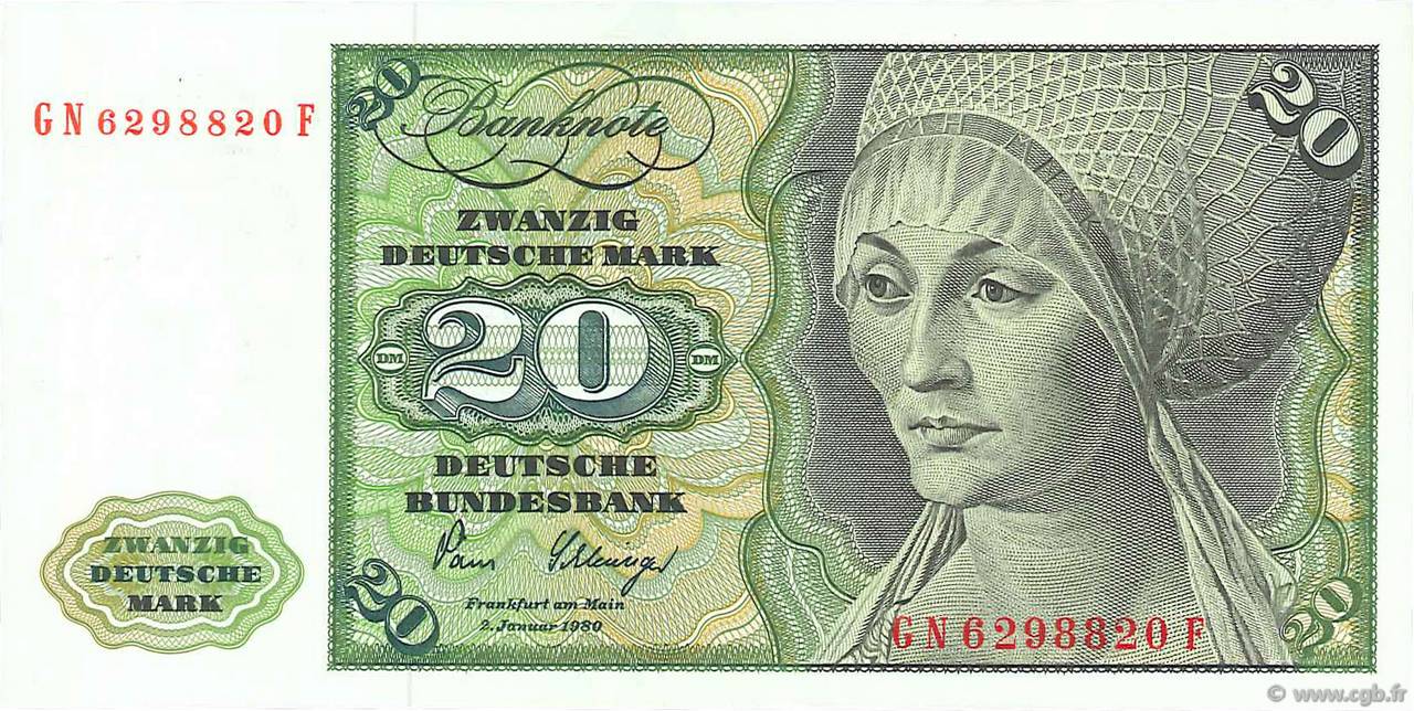 20 Deutsche Mark GERMAN FEDERAL REPUBLIC  1980 P.32d fST+