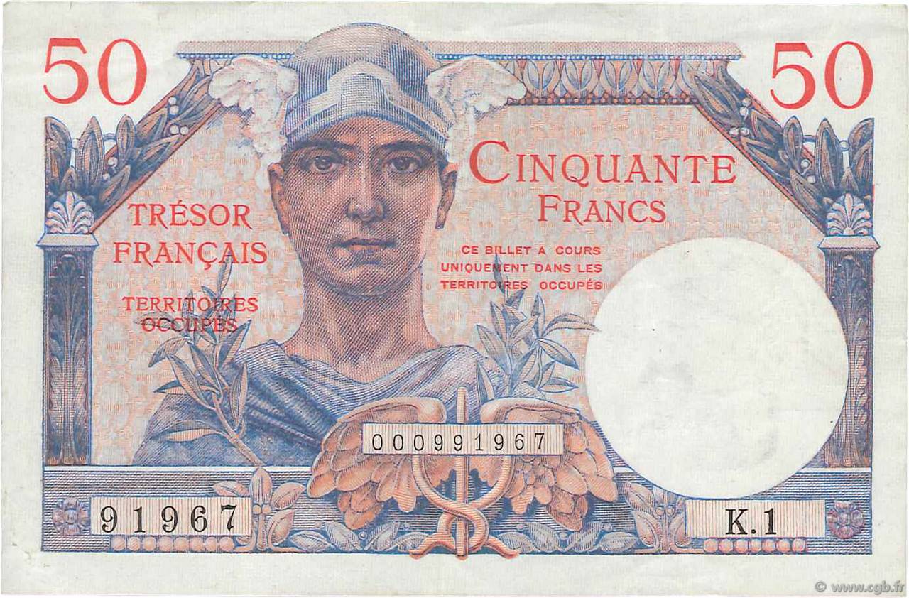 50 Francs TRÉSOR FRANÇAIS FRANKREICH  1947 VF.31.01 fVZ