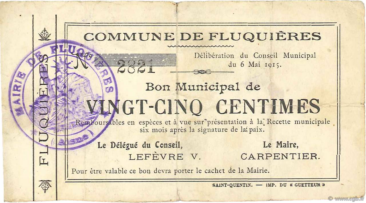 25 Centimes FRANCE Regionalismus und verschiedenen  1915 JP.02-0902 fSS