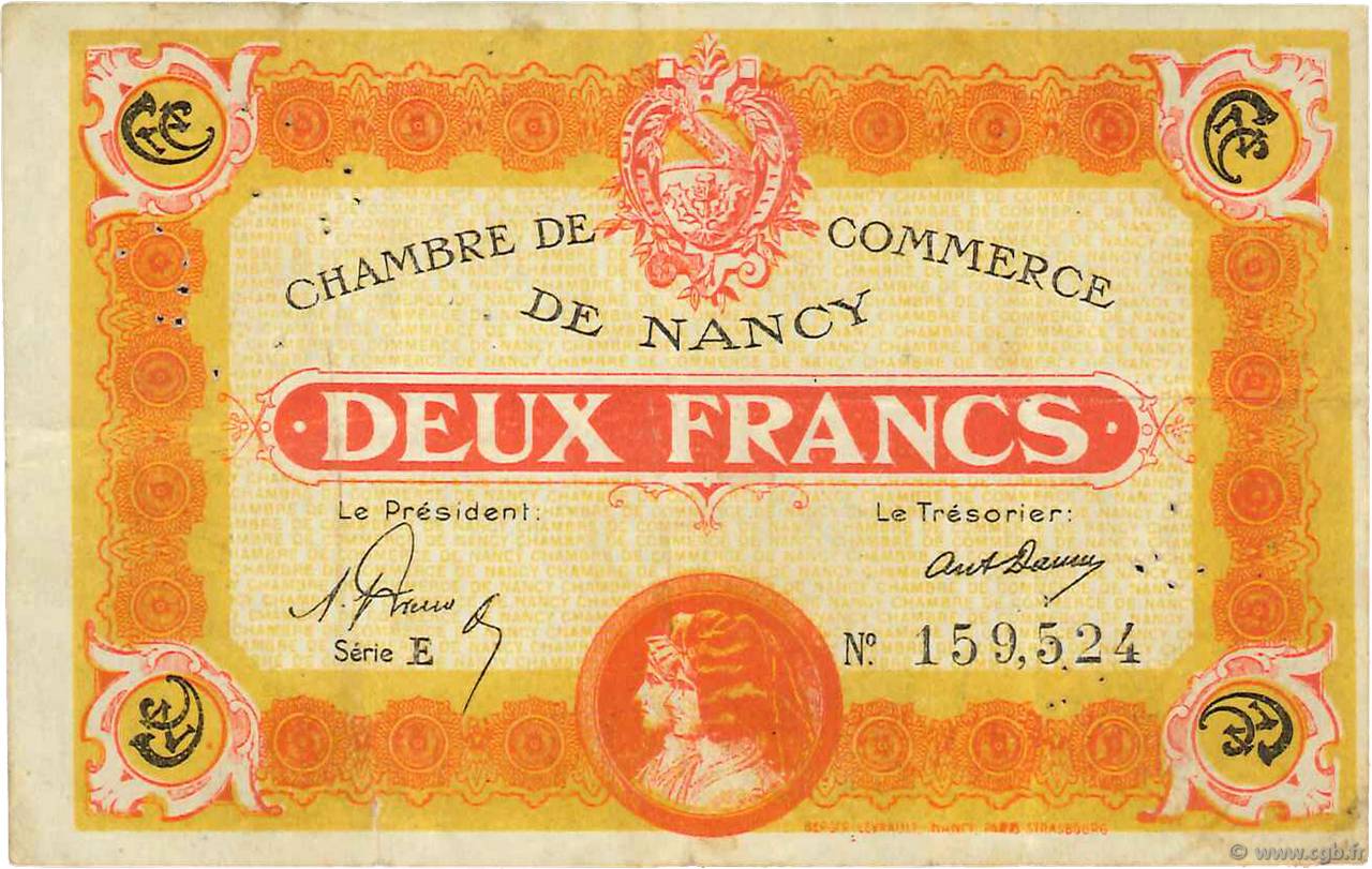 2 Francs FRANCE regionalismo e varie Nancy 1919 JP.087.34 MB