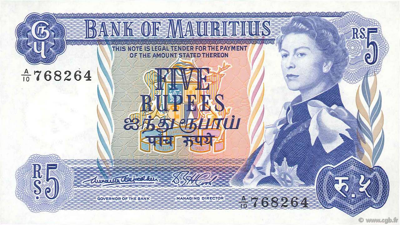 5 Rupees MAURITIUS  1967 P.30a AU