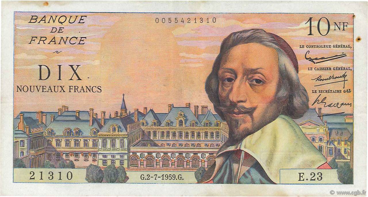 10 Nouveaux Francs RICHELIEU FRANCIA  1959 F.57.02 BB