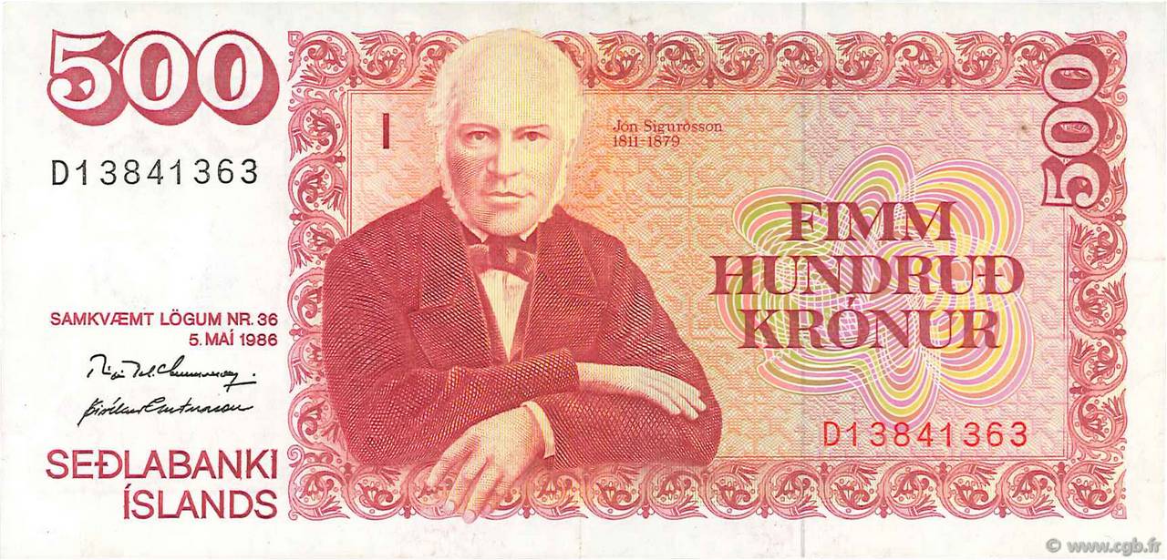 500 Kronur ISLANDA  1986 P.55a q.SPL