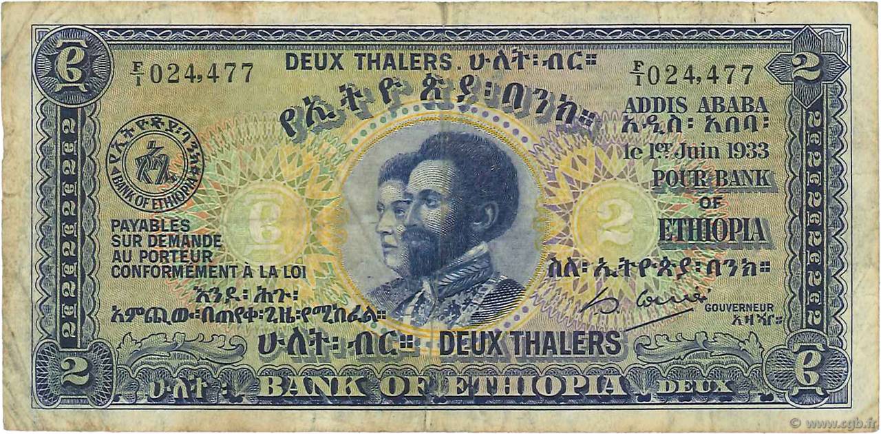 2 Thalers ETIOPIA  1933 P.06 MB