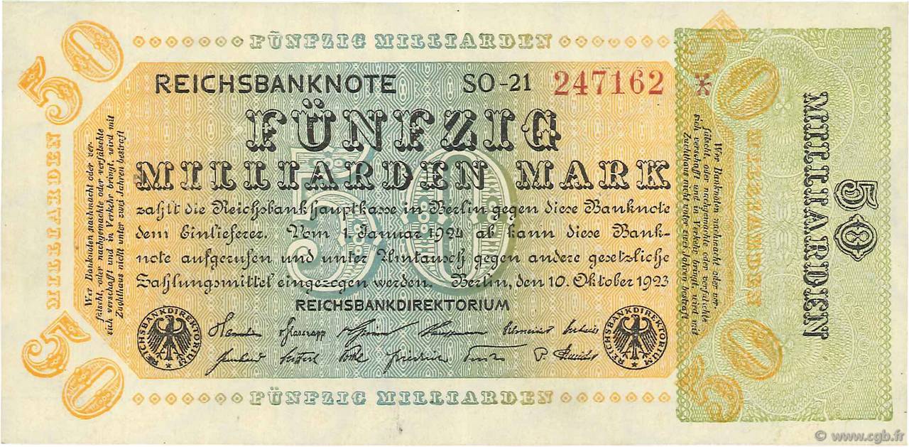 50 Milliards Mark GERMANY  1923 P.120a AU