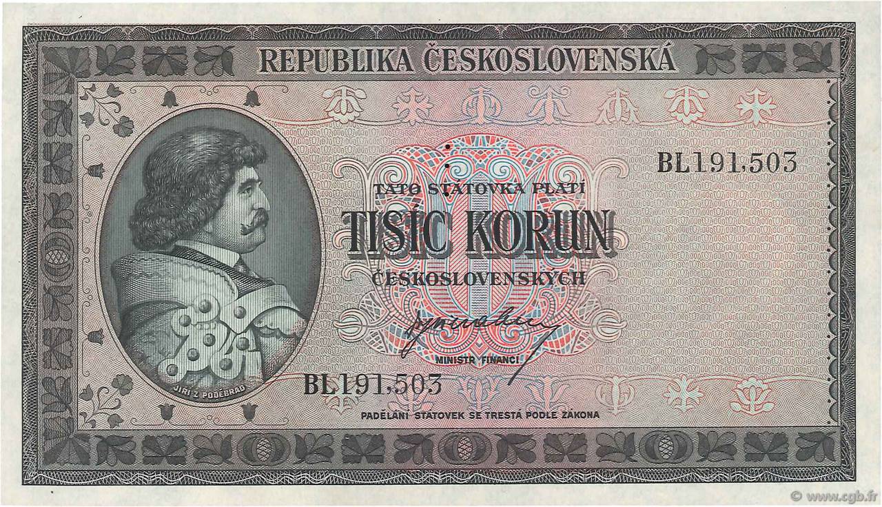 1000 Korun Spécimen CHECOSLOVAQUIA  1945 P.065s SC+