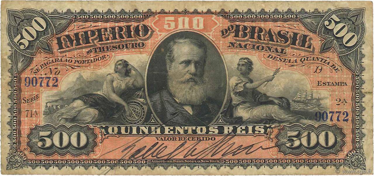 500 Reis BRAZIL  1880 P.A243a F