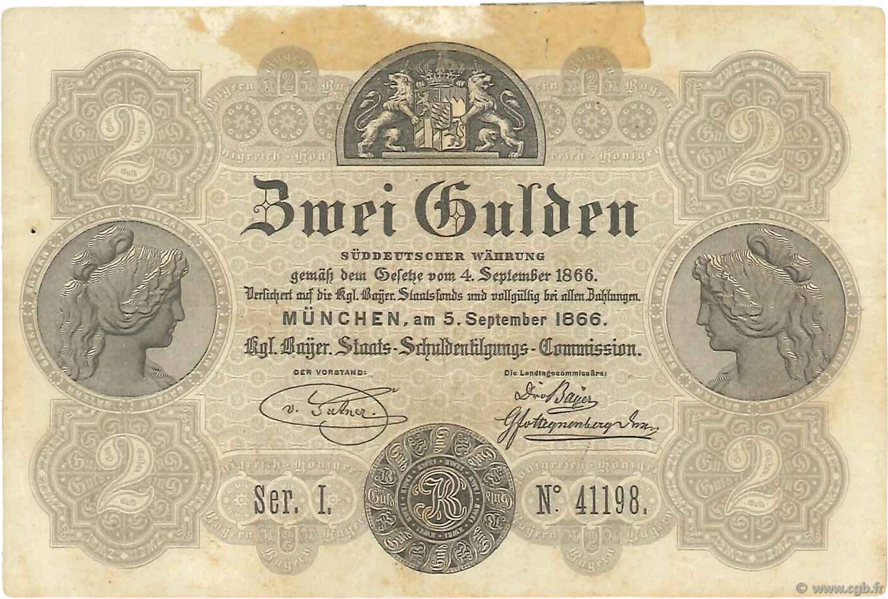 2 Gulden GERMANY Munich 1866 PS.0151 VF+