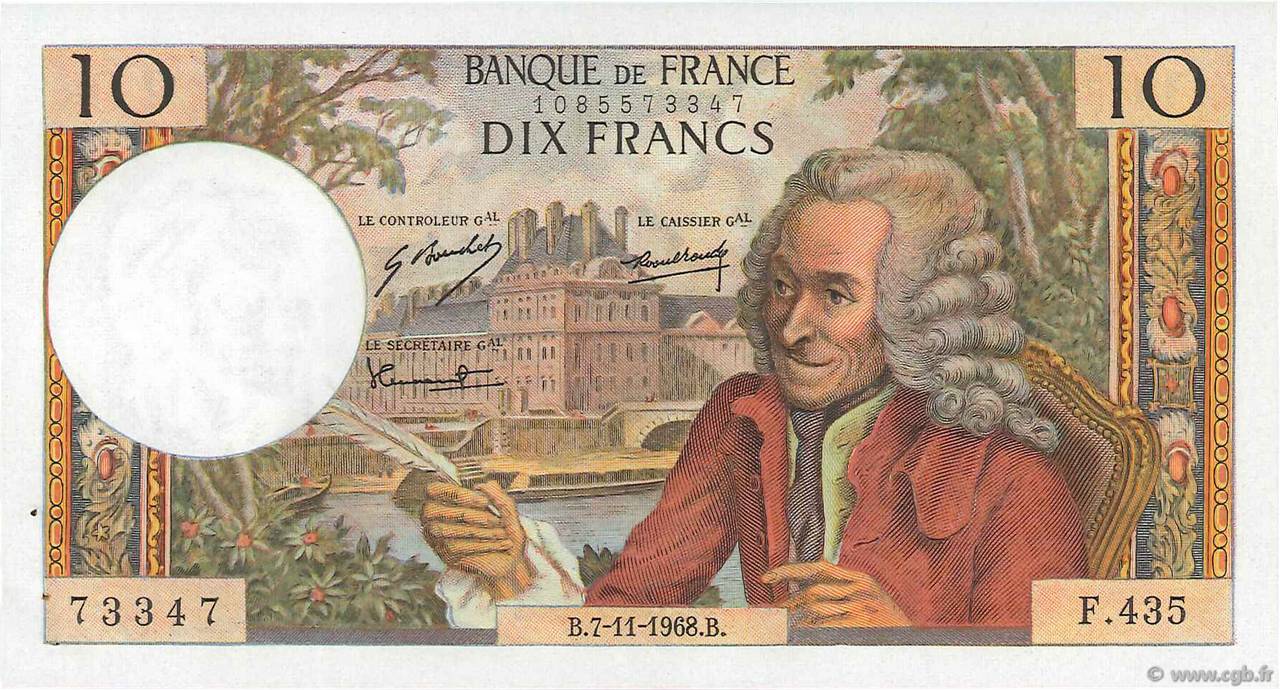 10 Francs VOLTAIRE FRANKREICH  1968 F.62.35 VZ+