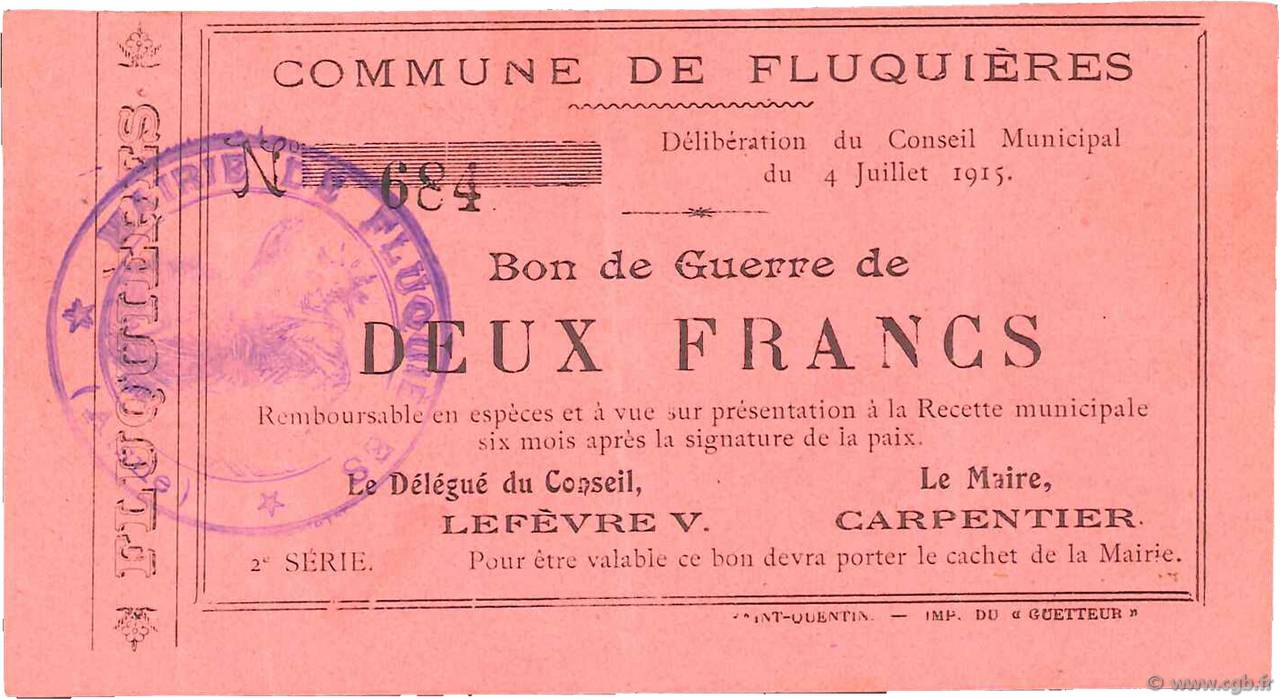 2 Francs FRANCE regionalismo y varios  1915 JP.02-0910 MBC+