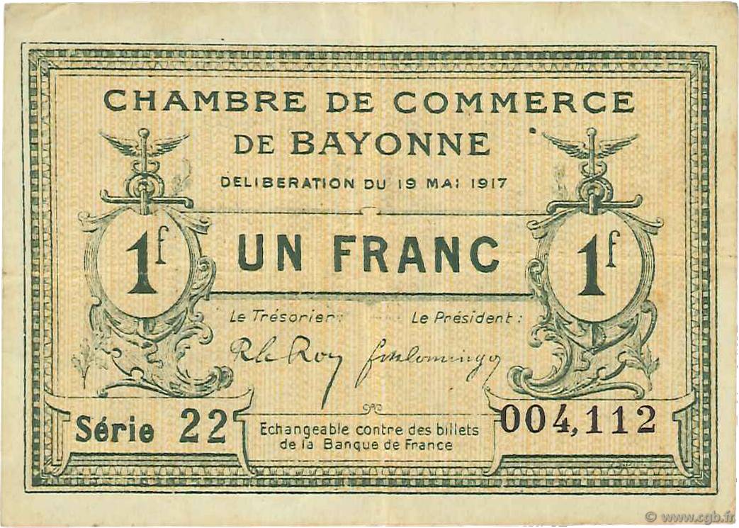 1 Franc FRANCE regionalismo y varios Bayonne 1917 JP.021.45 MBC