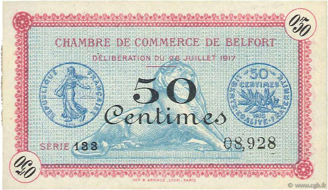 50 Centimes FRANCE Regionalismus und verschiedenen Belfort 1917 JP.023.26 fST