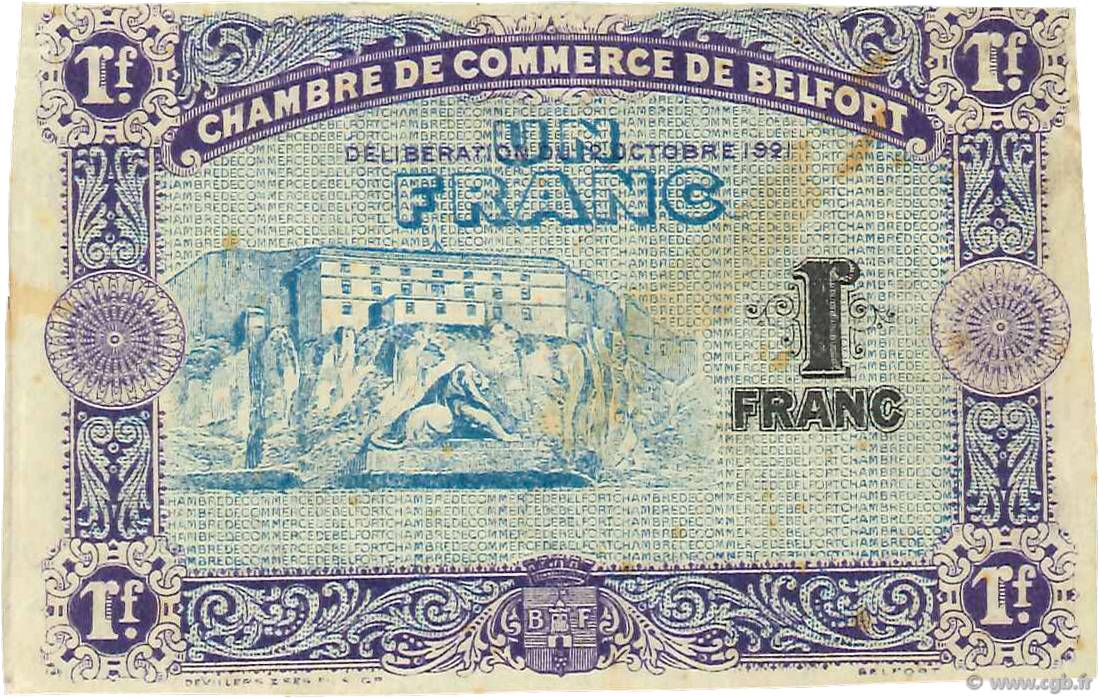 1 Franc Épreuve FRANCE regionalism and various Belfort 1921 JP.023.61 F