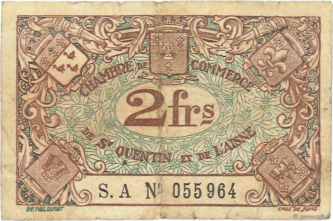 2 Francs FRANCE Regionalismus und verschiedenen Saint-Quentin 1918 JP.116.08 S