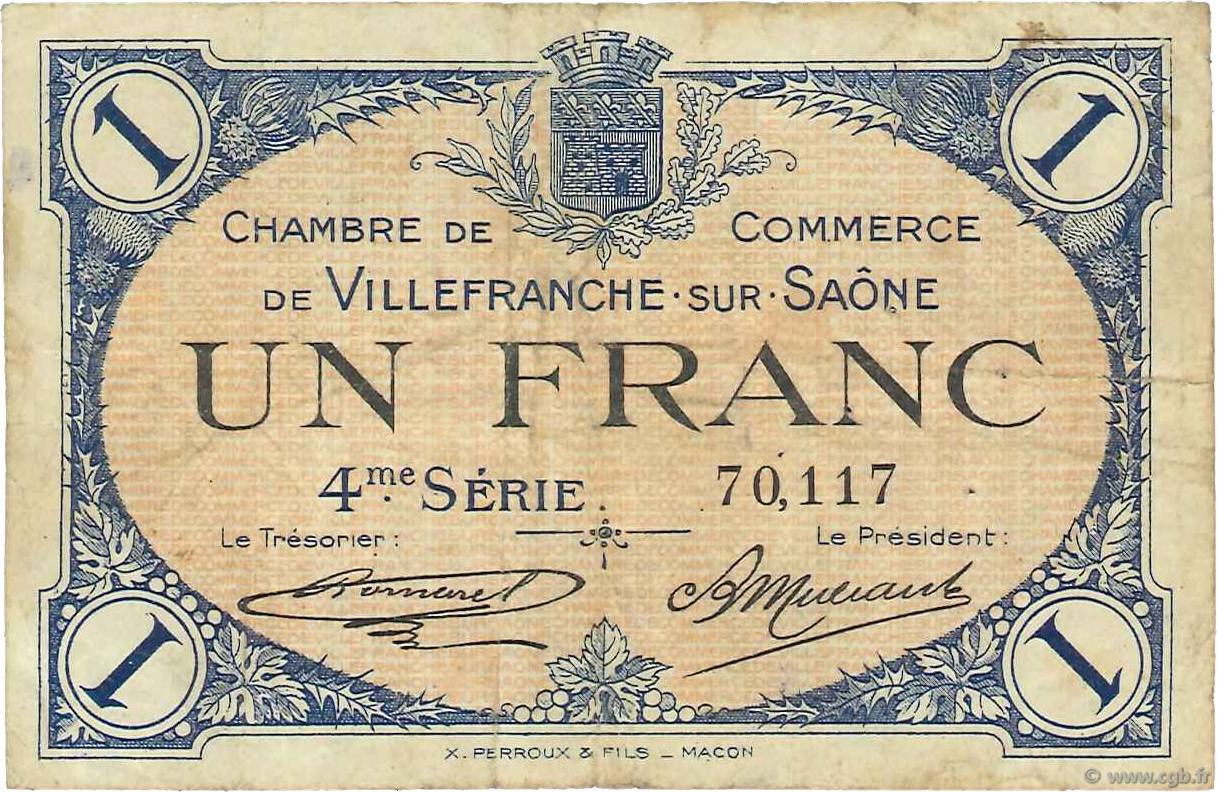 1 Franc FRANCE Regionalismus und verschiedenen Villefranche-Sur-Saône 1921 JP.129.17 S
