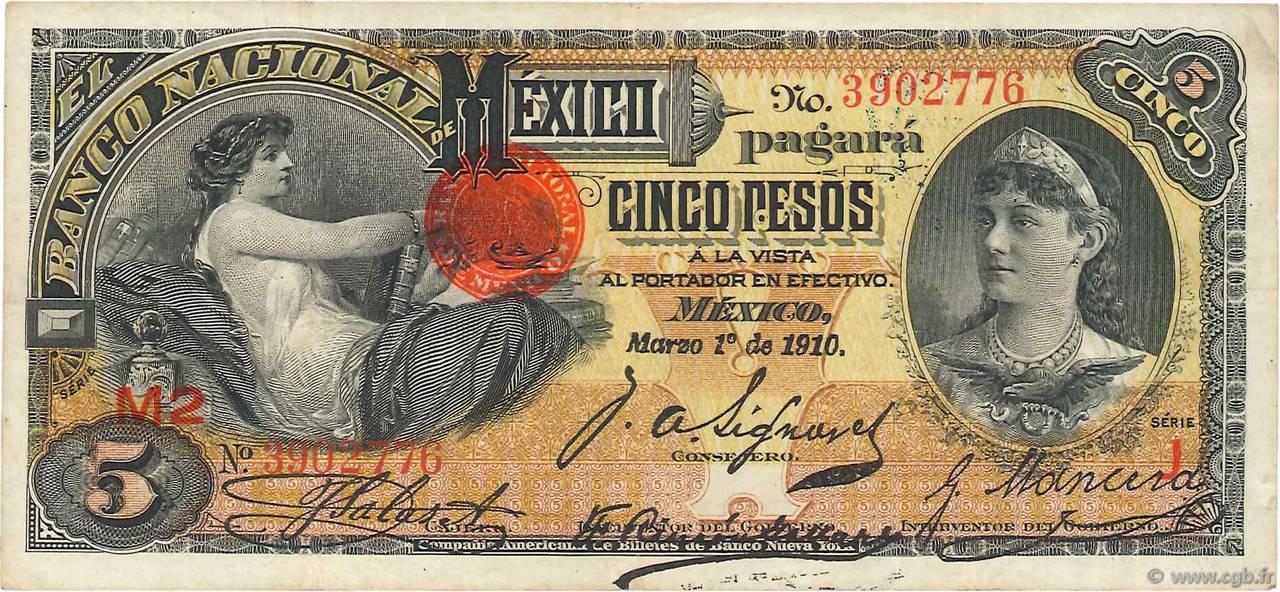 5 Pesos MEXICO  1910 PS.0257c VF+