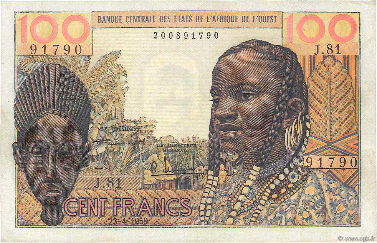 100 Francs STATI AMERICANI AFRICANI  1959 P.002a SPL
