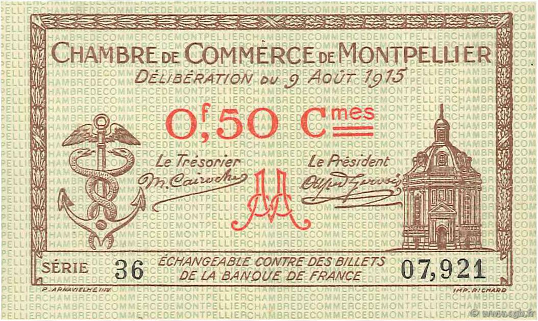 50 Centimes FRANCE Regionalismus und verschiedenen Montpellier 1915 JP.085.01 ST