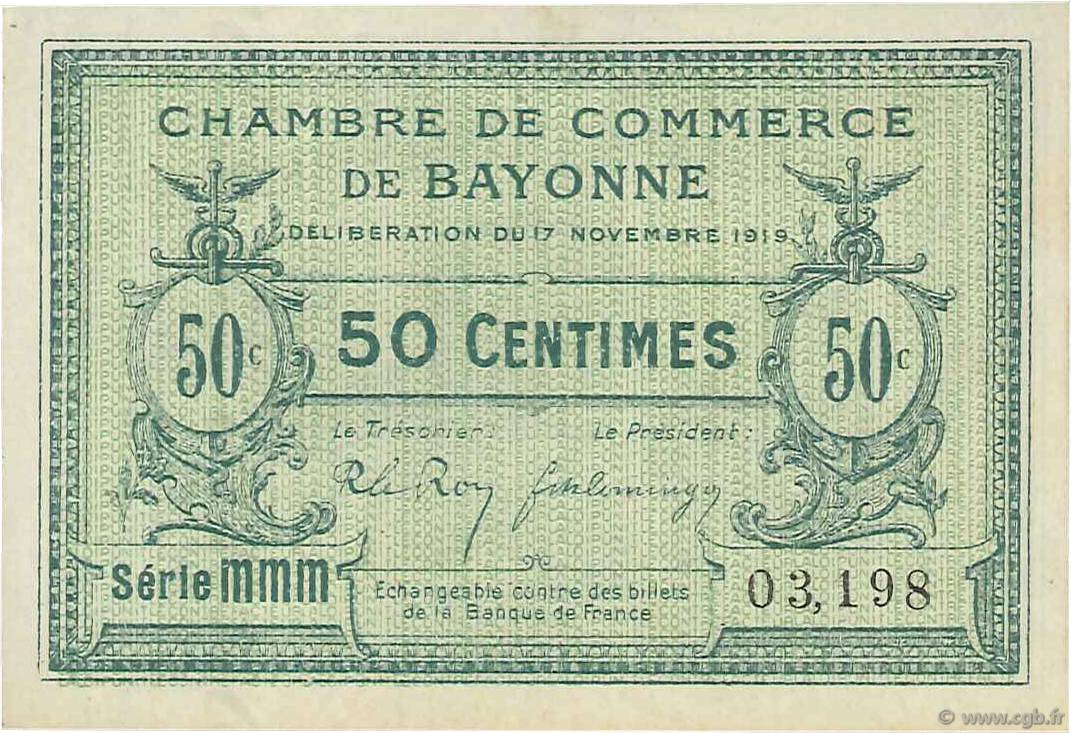 50 Centimes FRANCE Regionalismus und verschiedenen Bayonne 1919 JP.021.61 fST to ST