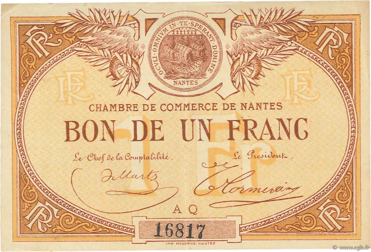 1 Franc FRANCE regionalismo y varios Nantes 1918 JP.088.08 MBC a EBC
