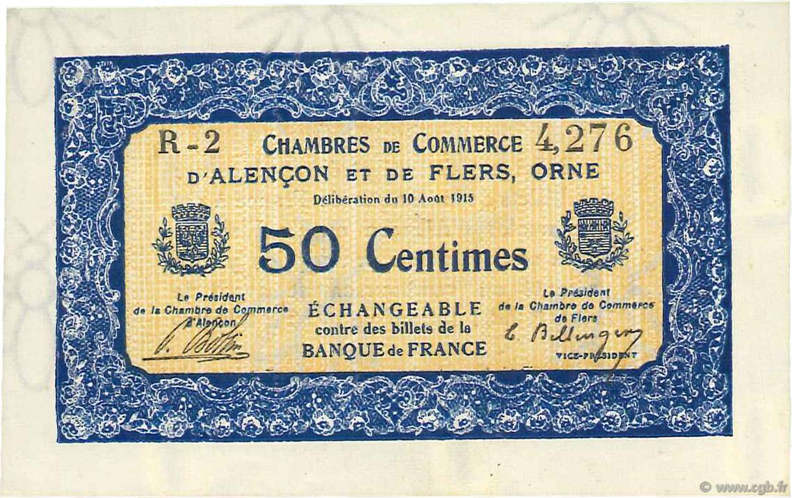50 Centimes FRANCE regionalismo y varios Alencon et Flers 1915 JP.006.12 SC a FDC