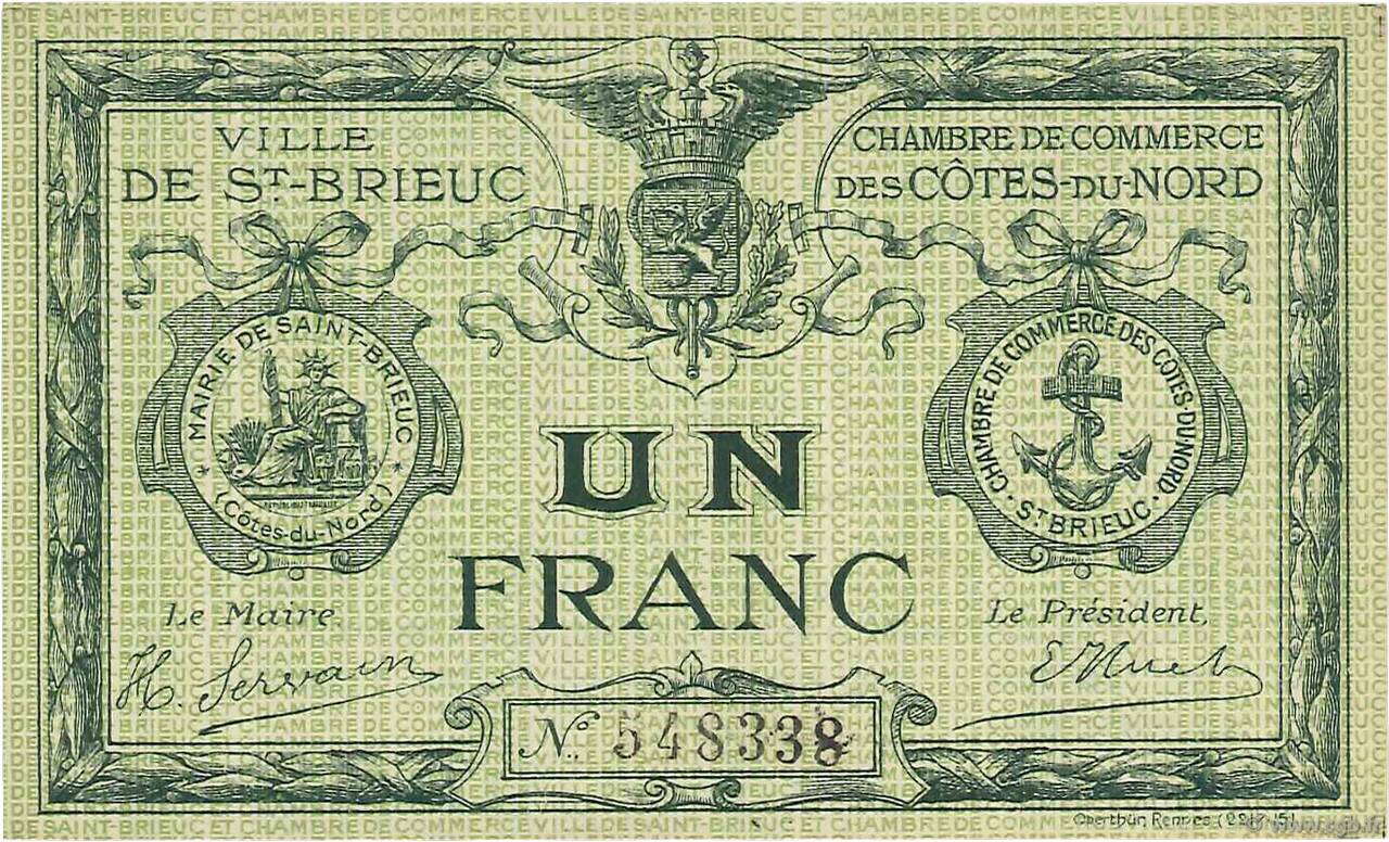 1 Franc FRANCE regionalismo e varie Saint-Brieuc 1918 JP.111.06 FDC