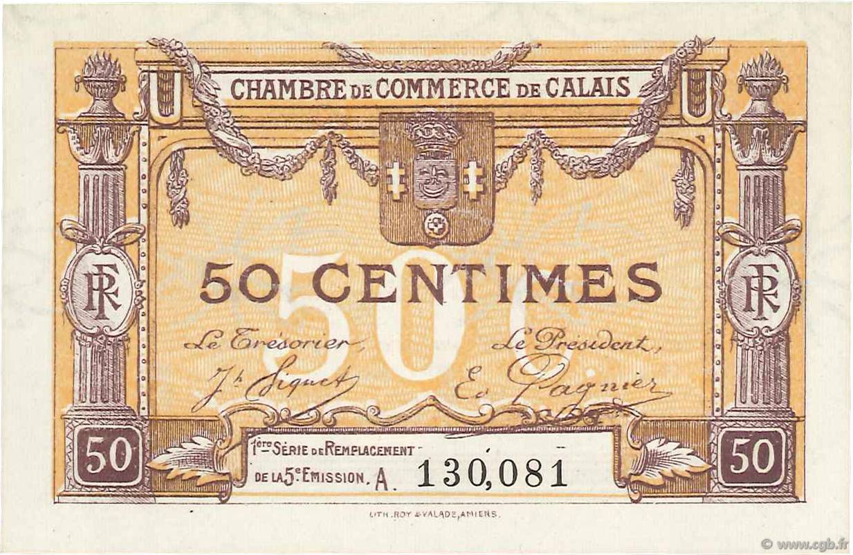 50 Centimes FRANCE regionalismo y varios Calais 1918 JP.036.33 SC