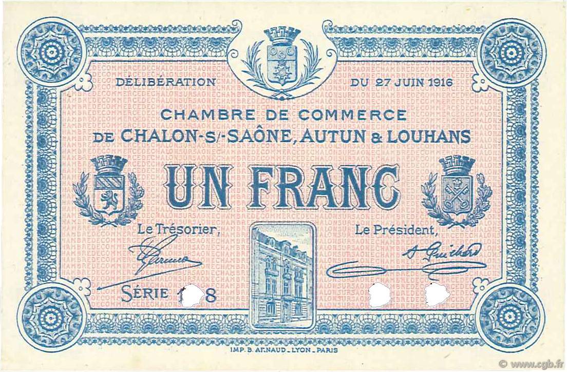 1 Franc Spécimen FRANCE regionalismo y varios Châlon-Sur-Saône, Autun et Louhans 1916 JP.042.06 FDC