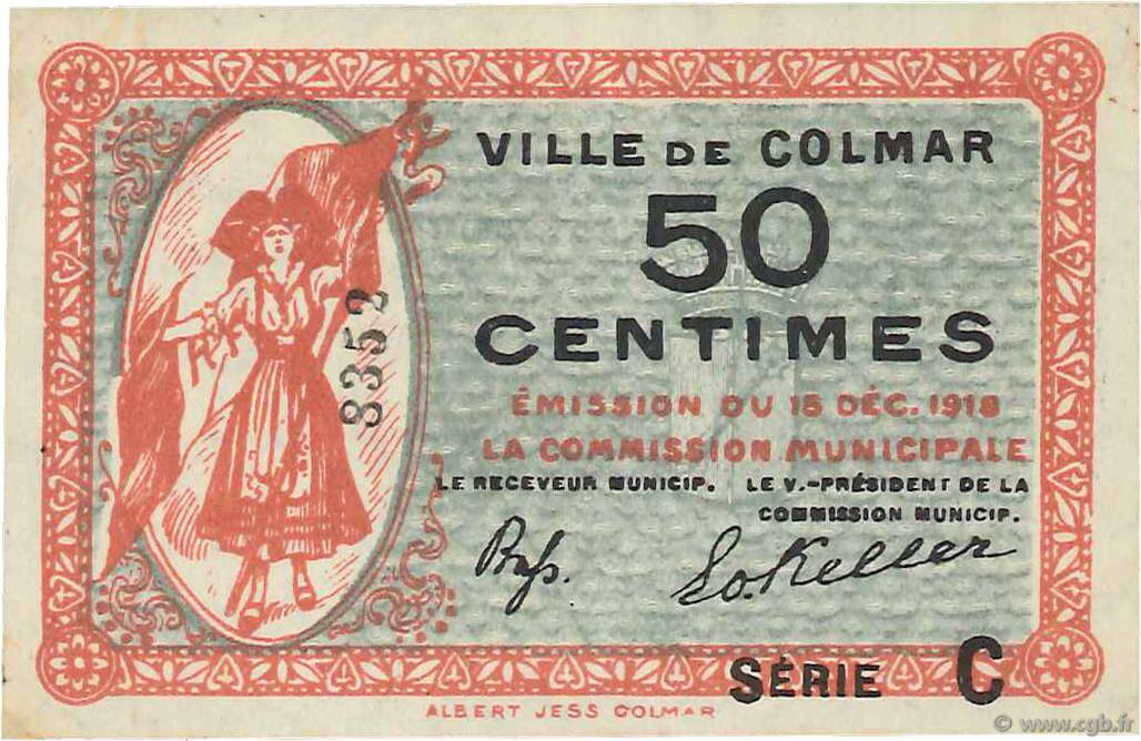50 Centimes FRANCE regionalism and various Colmar 1918 JP.130.02 XF