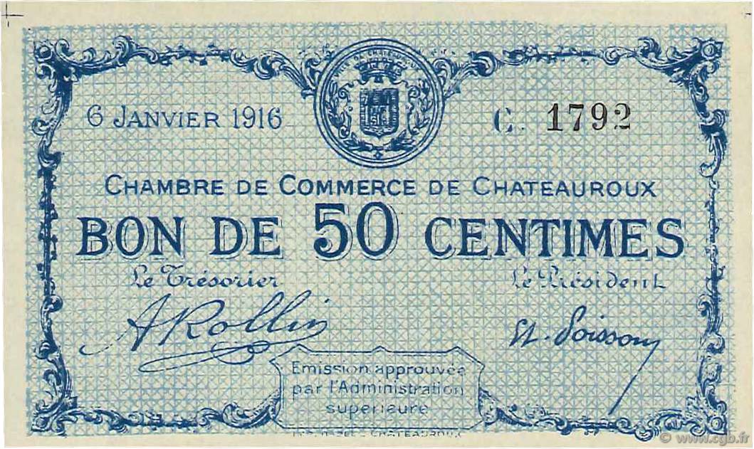 50 Centimes FRANCE regionalismo y varios Chateauroux 1916 JP.046.14 FDC