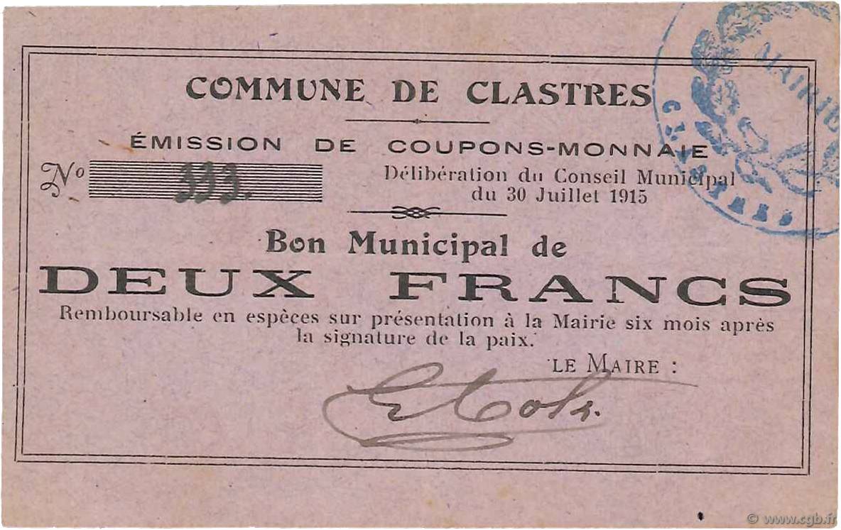 2 Francs FRANCE regionalismo e varie  1915 JP.02-0519 SPL