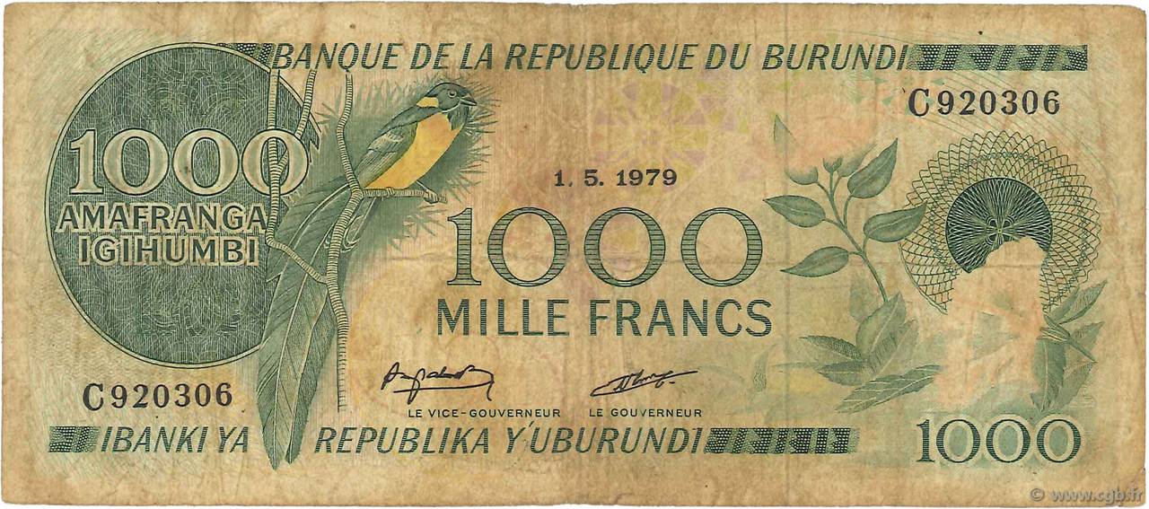 1000 Francs BURUNDI  1979 P.31a pr.TB