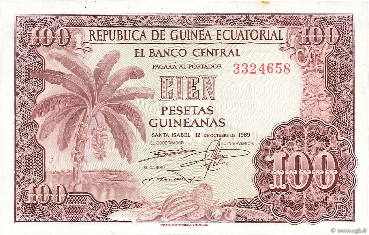 100 Pesetas Guineanas GUINEA ECUATORIAL  1969 P.01 FDC
