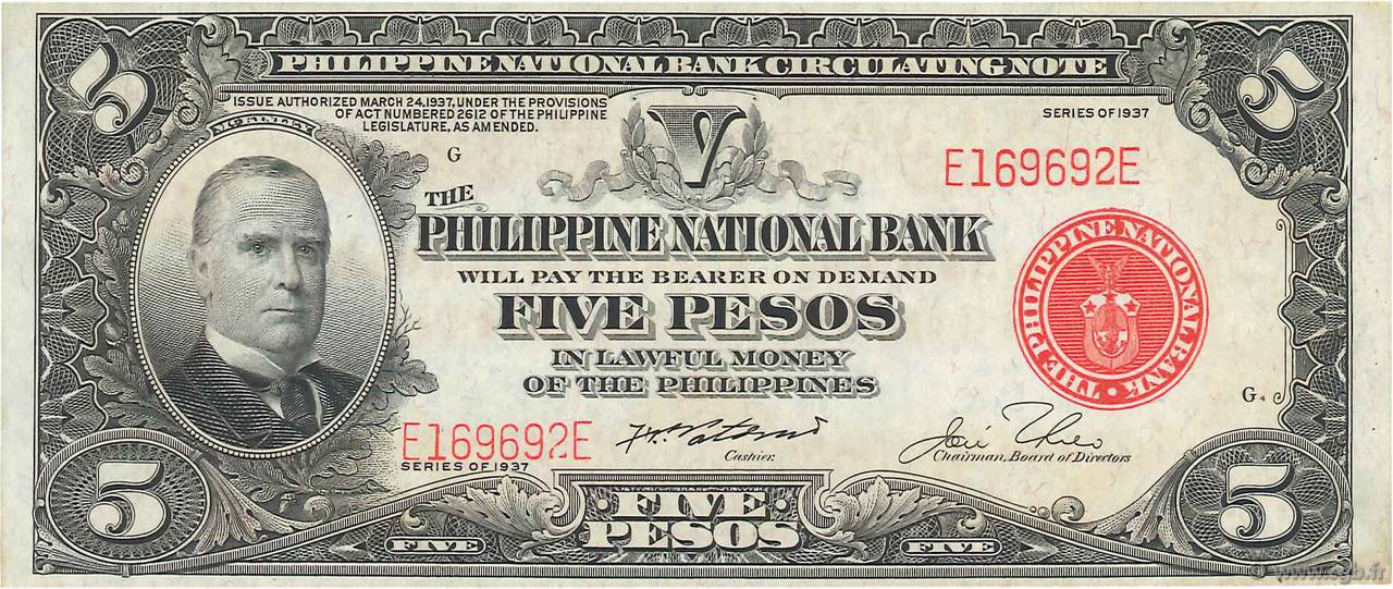 5 Pesos PHILIPPINES  1937 P.057 AU