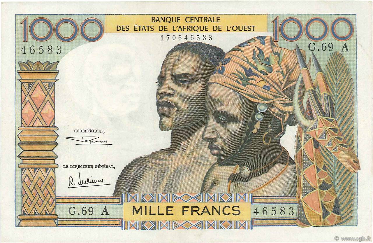 1000 Francs STATI AMERICANI AFRICANI  1969 P.103Af SPL