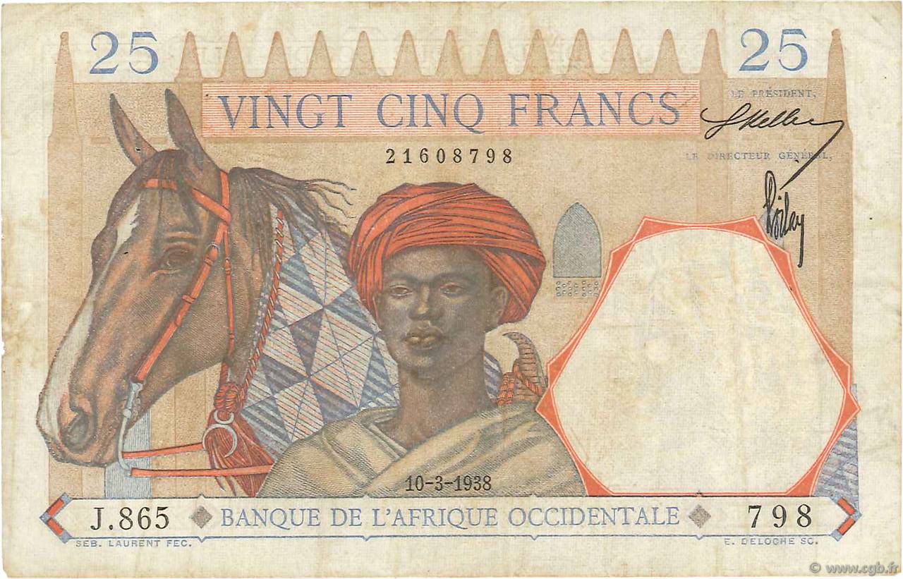 25 Francs FRENCH WEST AFRICA  1938 P.22 S