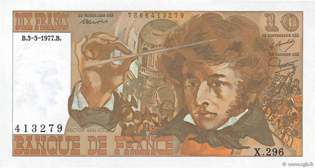 10 Francs BERLIOZ FRANKREICH  1977 F.63.21 fST+