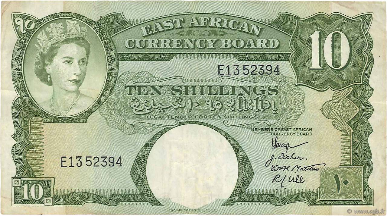 10 Shillings EAST AFRICA (BRITISH)  1958 P.38 VF