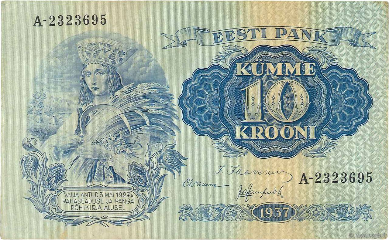 10 Krooni ESTLAND  1937 P.67a fVZ