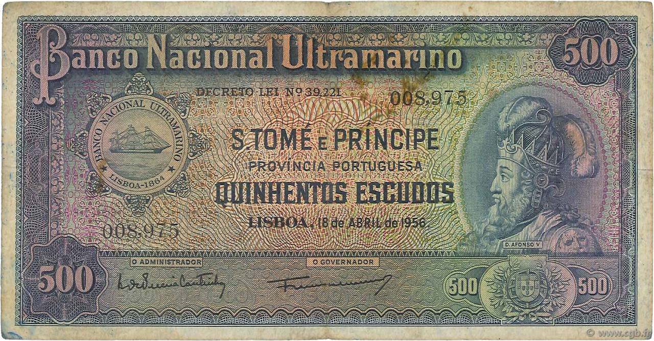 500 Escudos SAO TOME E PRINCIPE  1956 P.039a MB