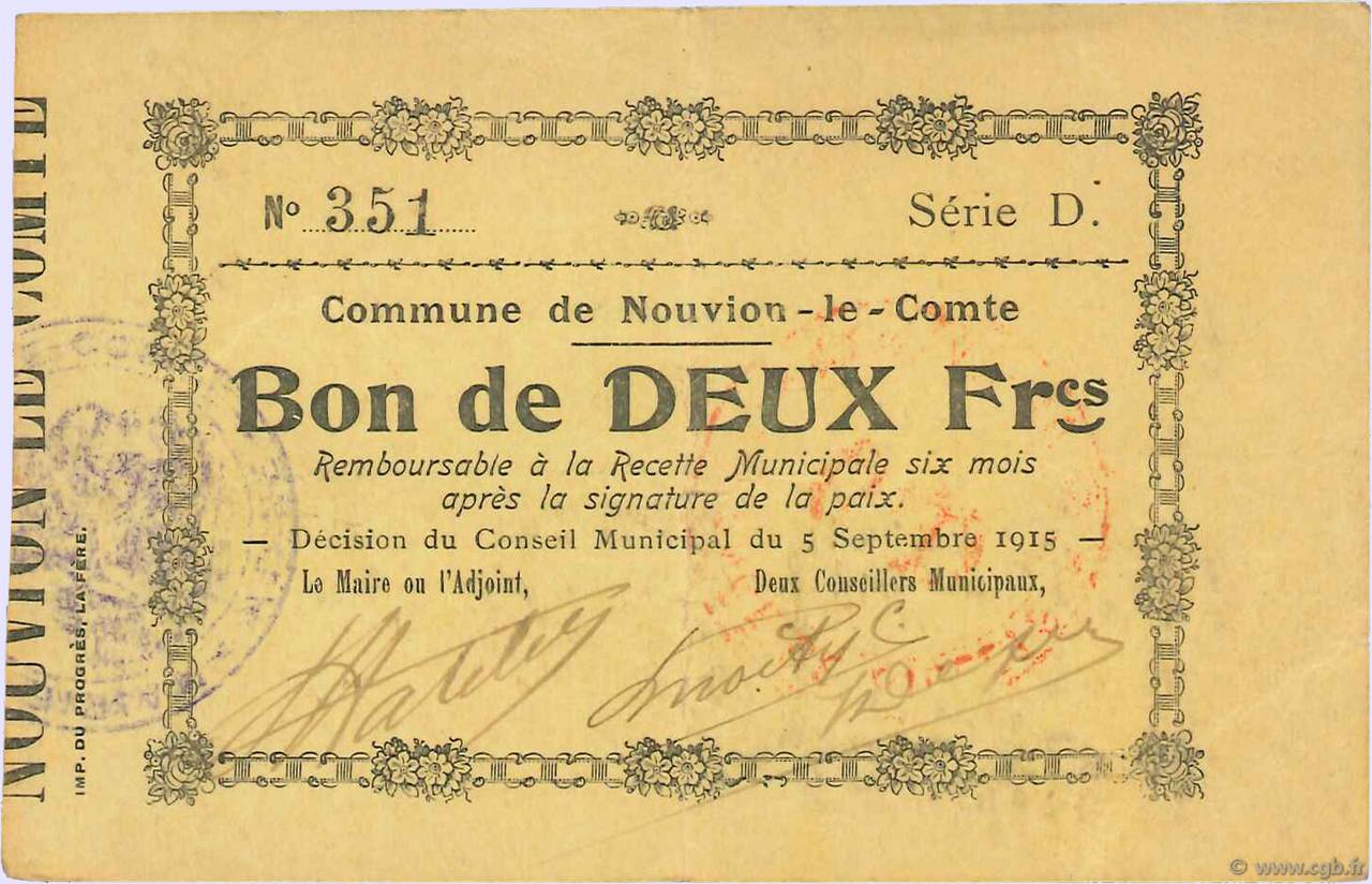 2 Francs FRANCE regionalismo e varie  1915 JP.02-1697 BB