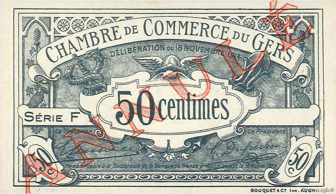 50 Centimes Annulé FRANCE regionalismo y varios Auch 1914 JP.015.06 FDC
