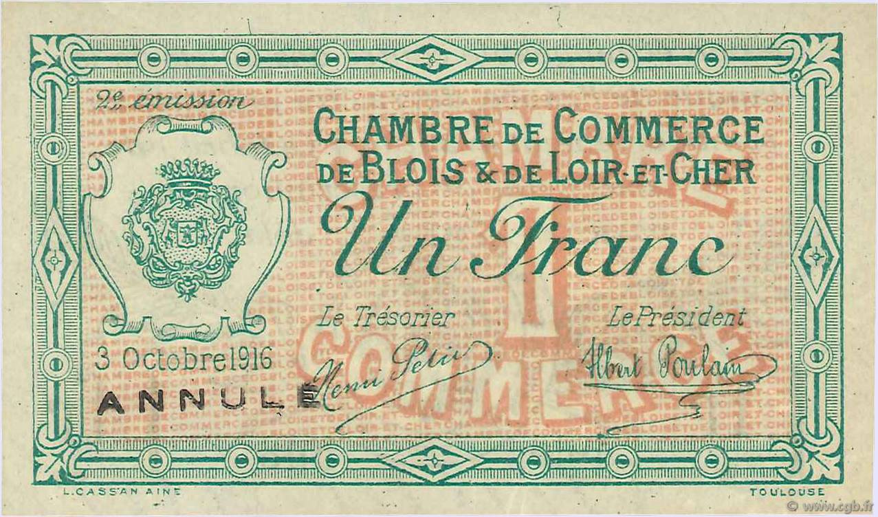 50 Centimes Annulé FRANCE regionalism and various Blois 1916 JP.028.06 AU