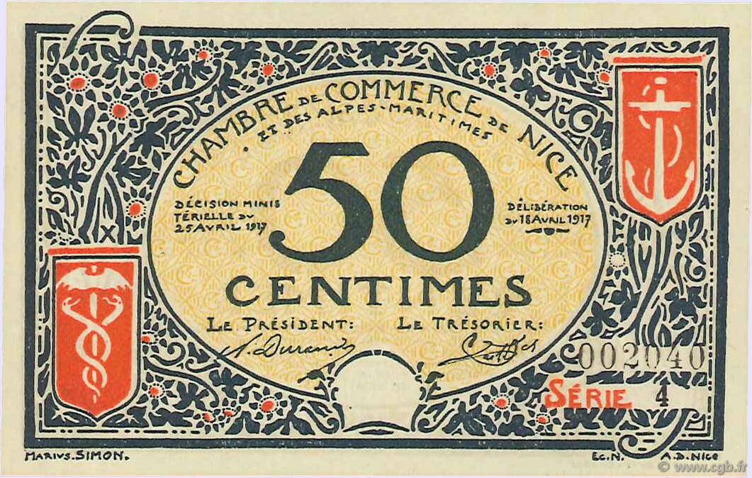 50 Centimes FRANCE regionalismo y varios Nice 1917 JP.091.04 FDC