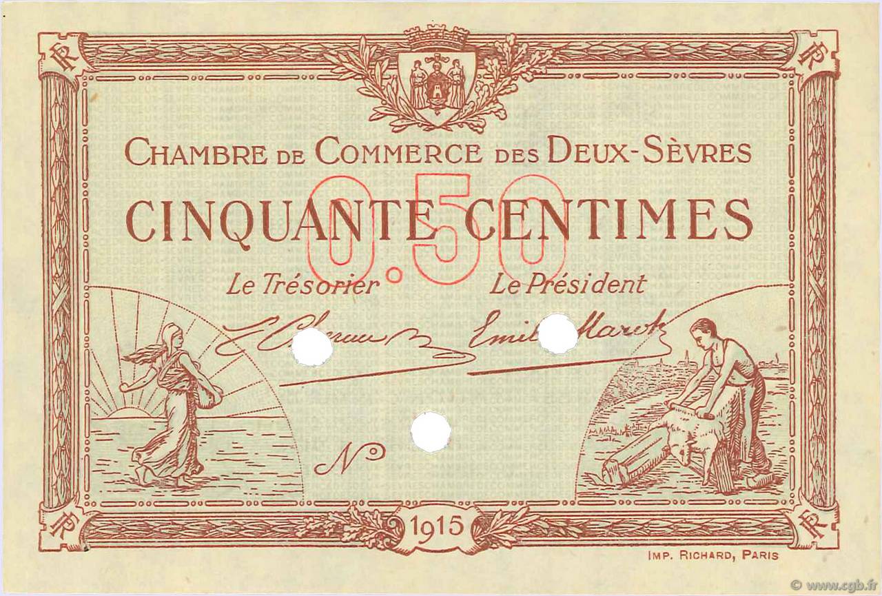 50 Centimes Spécimen FRANCE regionalism and various Niort 1915 JP.093.02 UNC